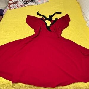 Elegant Red Dress with Black Tie Detail